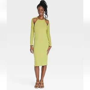 NWT Target x Sammy B Crew Neck L/Sleeve Cut Out Bodycon Midi Dress, XL, Green